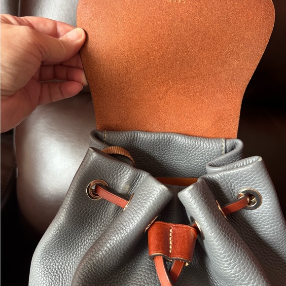 Dooney & Bourke Gray Pebble Leather Backpack with Brown Trim